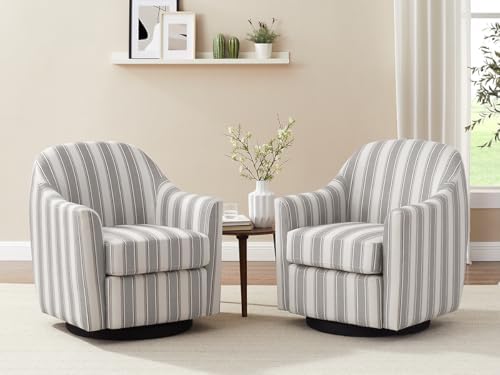 VANOMi Stripe Swivel Barrel Accent Chair for Living Room, Bedroom, Grey