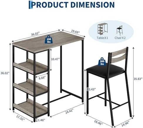 GarveeHome Dining Table Set for 2, Wood Table with Upholstered Chairs