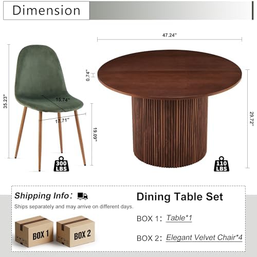 Dining Table Set for 4, Mid Century Modern 47 Inch Wooden Round Dining Table ...