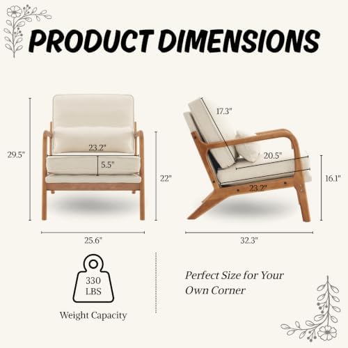 Karl home Mid-Century Modern Accent Reading Chair, Beige | Linen Upholstered,...