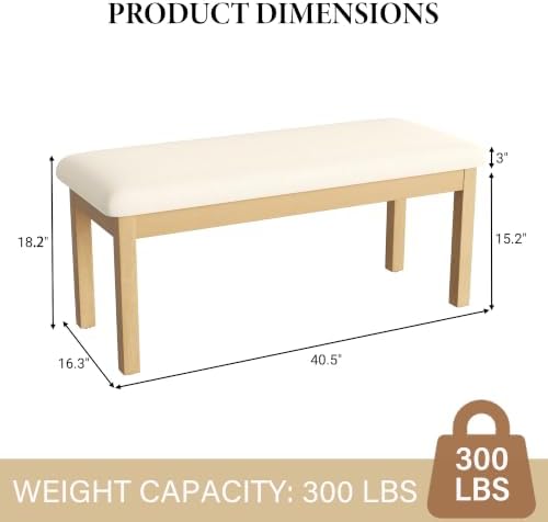 Upholstered Dining Bench Seat, Linen Entryway Benches with Wood Legs, Mid Cen...