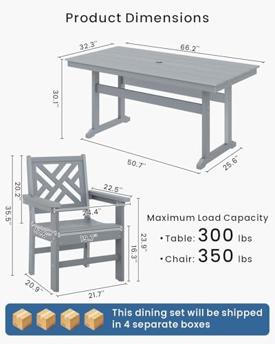 7-Piece Outdoor Dining Set, HDPE All-Weather Patio Table and Chairs Set for 6...