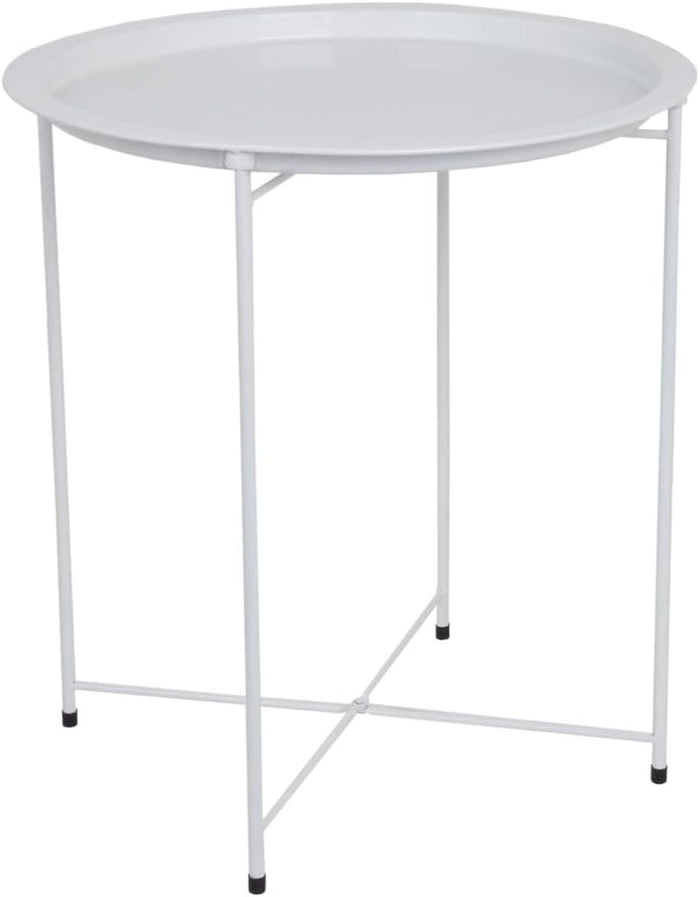 Home Basics , Matte White Foldable Round Multi-Purpose Metal Side Accent, Coffee, End Table for Bedroom, Living Room