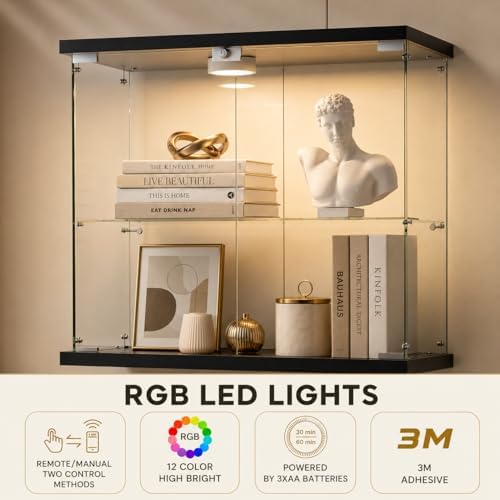 Glass Display Cabinet 4-Shelf 2 Doors with LED Push Light Lockable Glass Disp...
