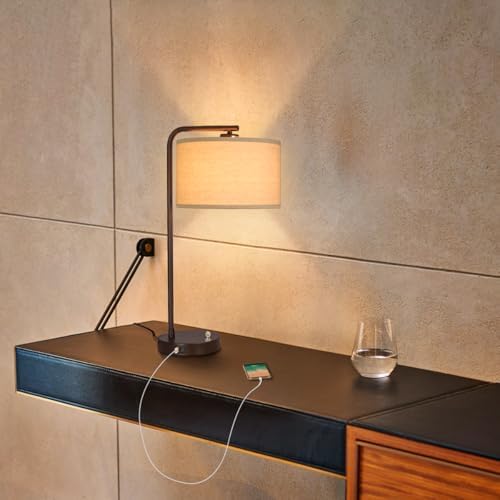 25" Tall Table Lamp with USB C+A Ports, Fully Stepless Dimmable Modern M...