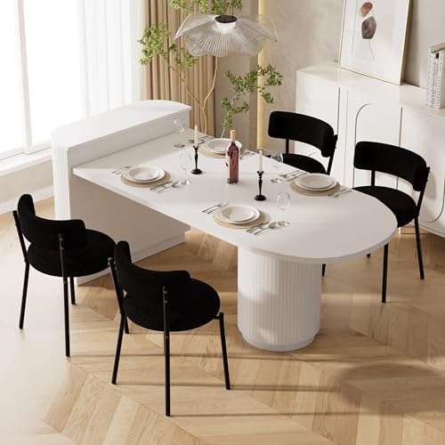 Boucle Dining Chairs Set of 4, Modern Round Upholstered Dining Chairs, Curved...