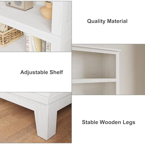 71" Farmhouse Bookcase, 5-Tier Tall Bookshelf with Adjustable Shelves