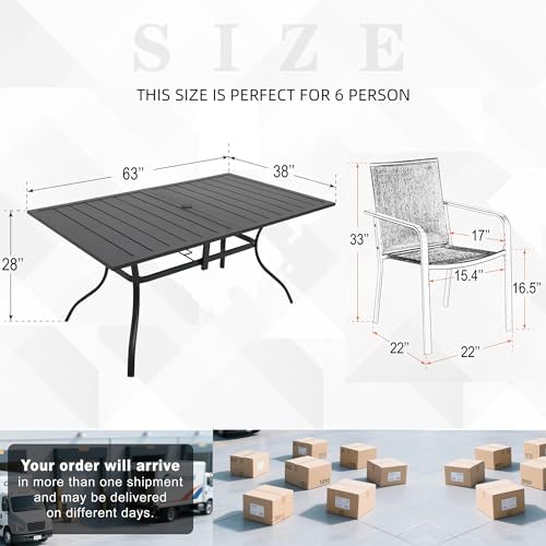 Outdoor Patio Dining Set with 63"x38" Rectangle Table,Gray Stackabl...