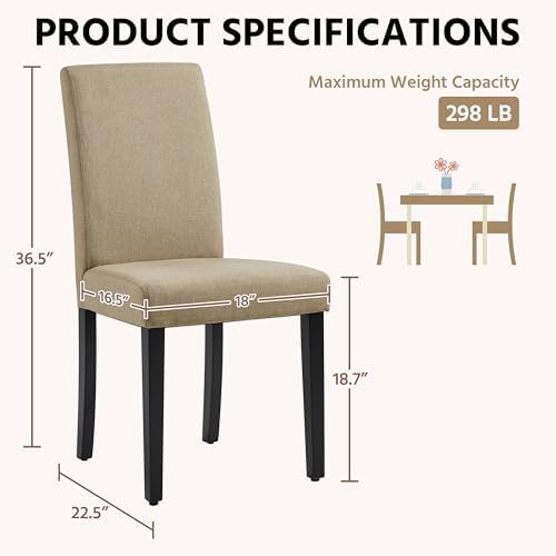 Yaheetech Dining Chairs Set of 4 Upholstered Kitchen Chairs Khaki