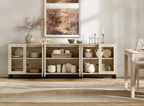 WAMPAT Sideboard Buffet Cabinets, Modern Credenza Sideboard with Adjustable S...