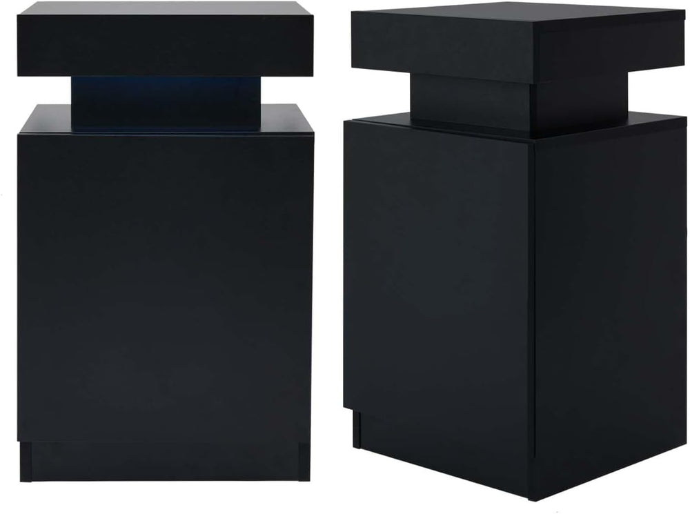 Black Nightstands Set of 2, LED End Table for Bedroom, Modern Bedside Table w...