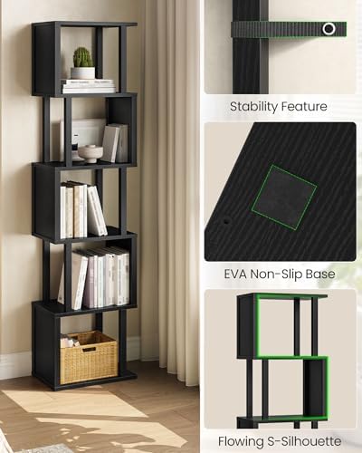 CHOEZON S-Shaped 5-Tier Bookshelf, 58.1-Inch Tall Bookcase with Anti-Tip Kit,...