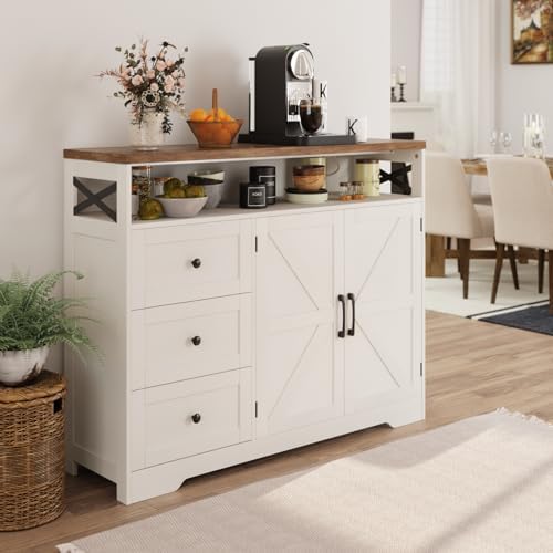 Befrases Farmhouse Buffet Cabinet with Drawers & Open Shelf