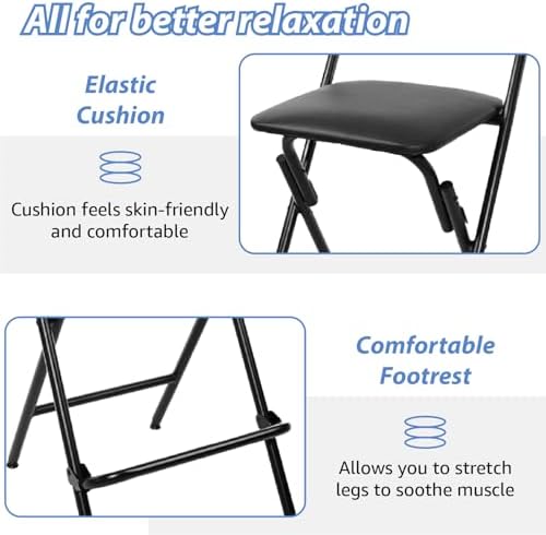 Veni Home Seat High 25" Folding Bar Stool with Backrest Leather Padded o...