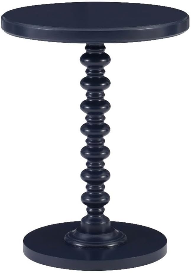 MAKLAINE Modern Transitional Round Spindle Side Table, 17 in Diameter, Navy B...