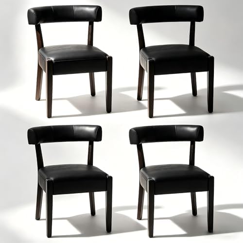 RNKSFX Black Dining Chairs Set of 4, Faux Leather Upholstered Kitchen & D...