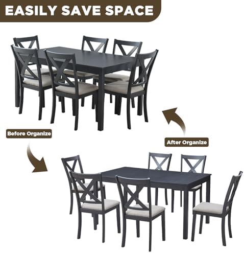 LUXOAK 7-Piece Farmhouse Kitchen Table and Chairs Set for 6, Grey & White