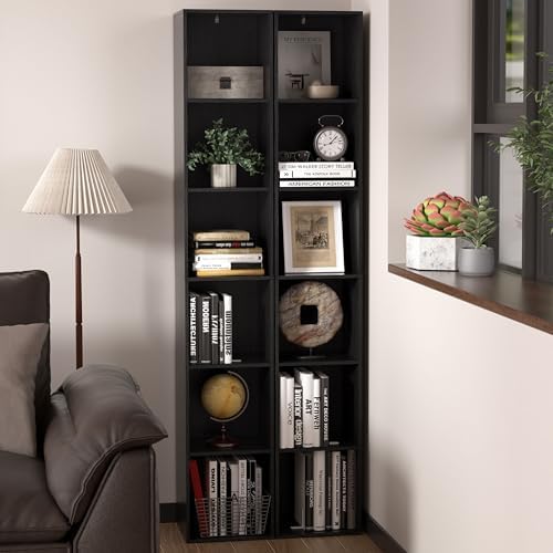 6 Cube Storage Organizer, Narrow Open Shelf Bookcase, Freestanding 6 Cube Sto...