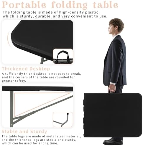 Set of 2 Folding Table 5 FT Camping Table Portable Heavy Duty Plastic Rectang...