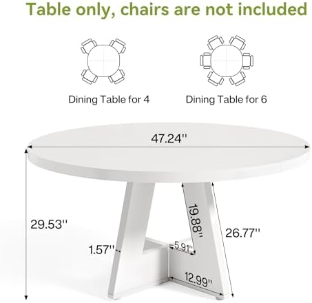 LITTLE TREE Round Dining Table for 4-6 People, 47 Inches White Circle Dinner ...
