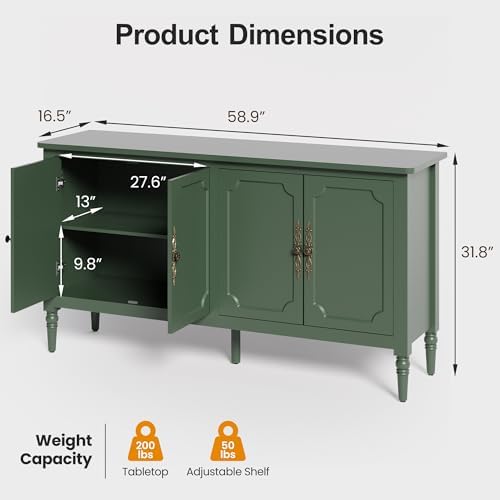 RoyalCraft Buffet Cabinet with Storage, 59" Vintage Sideboard with Adjus...