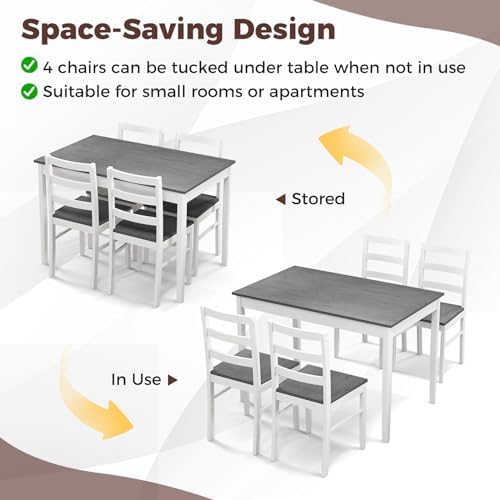 GOFLAME 5 Piece Dining Table Set for 4, Farmhouse Kitchen Table and 4 Chairs ...