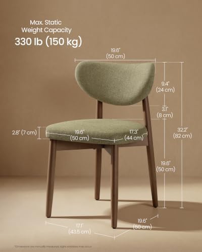 VASAGLE Wooden Dining Chairs Set of 2, Upholstered Kitchen Chairs