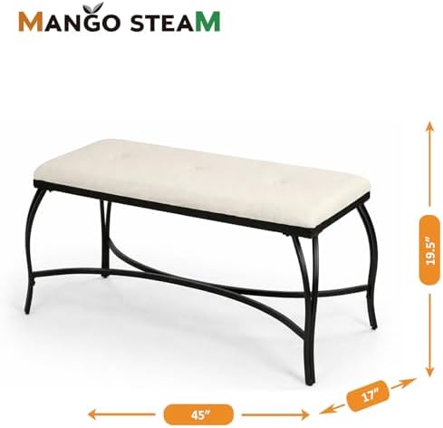 Mango Steam Vienna White Bench - Entryway Bench - Powder Coated, Upholstered,...