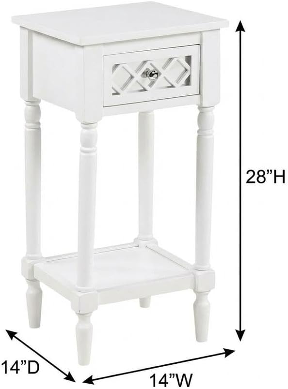 White 1 Drawer Accent Table with Shelf, Traditional Transitional Style, Durab...