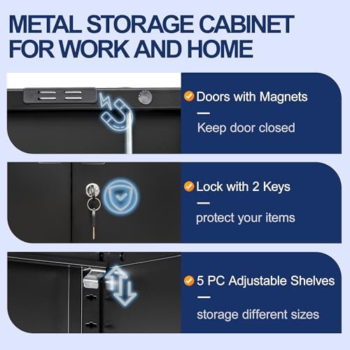 BESFUR Metal Storage Cabinet with 2 Doors and 5 Adjustable Shelves Garage Sto...
