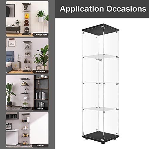 LFT HUIMEI2Y 4-Tier Glass Display Cabinet with Lock, Display Case Black