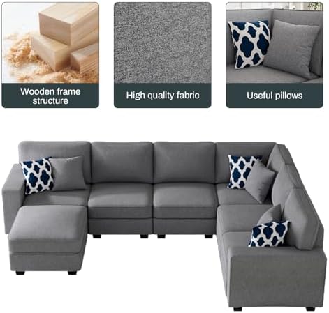 Legend Vansen Oversized Modular Sectional Sofa,U/L‑Shaped Reversible Couch wi...