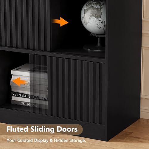 Einhomn 8 Cube Storage Organizer with Sliding Doors, Modern Fluted Bookshelf ...