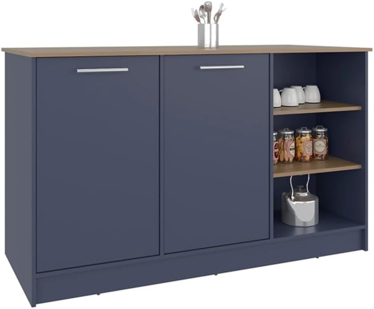 Pemberly Row Two Cabinet Kitchen Island, 59in Wide Light Oak and White Finish...