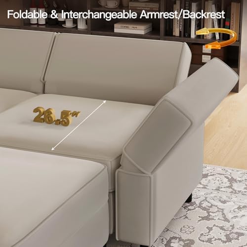 Belffin Modular Sectional Sofa with Ottomans Velvet Reversible Chaise Sleeper...