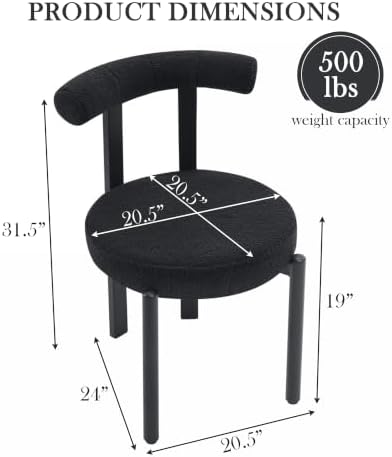Black Boucle Dining Chairs Set of 4, Comfy Kitchen & Dining Room Chairs