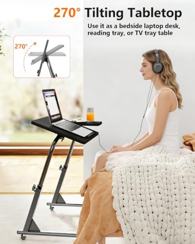 Adjustable Folding TV Tray Table, Mobile TV Dinner Tray for Eating on Couch