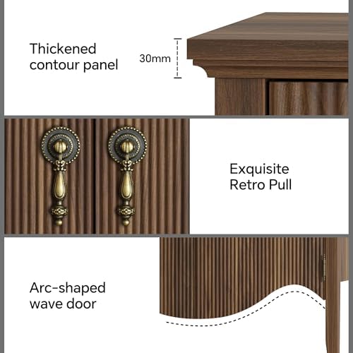 FUSUNBAO 40" Fluted Buffet Cabinet, Sideboard Credenza with Drawer,Walnut