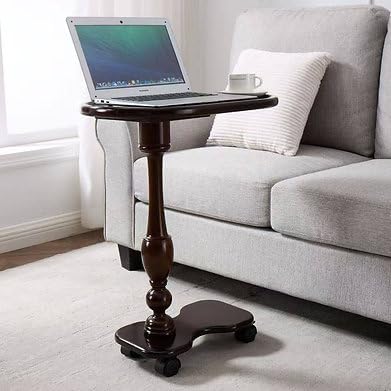Solid Wood Rolling Side Table, Mobile Sofa End Table with Wheels for Sofa, Be...