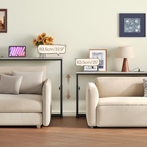HOOBRO Narrow Console Table with Charging Station, Adjustable Height Sofa Tab...