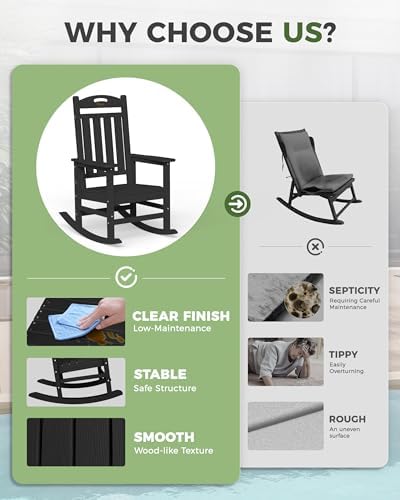 Oversized Outdoor Rocking Chair, High Back Porch Rocker Chair, HDPE All Weath...
