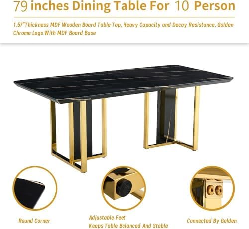 79" Black Dining Table Set for 8,Modern Luxury Dining Table Set with Chr...