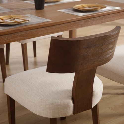 Farmhouse Dining Chairs Set of 6, Upholstered Dark Brown Wooden Chairs with T...