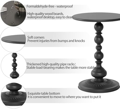 2 Set Pedestal Metal Round Side Table, Black Sofa Table, Small TV Tray Table ...