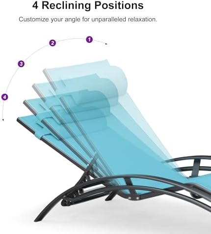 PURPLE LEAF Patio Pool Lounge Chaise Set of 3 Outdoor Chair, Turquoise Blue |...