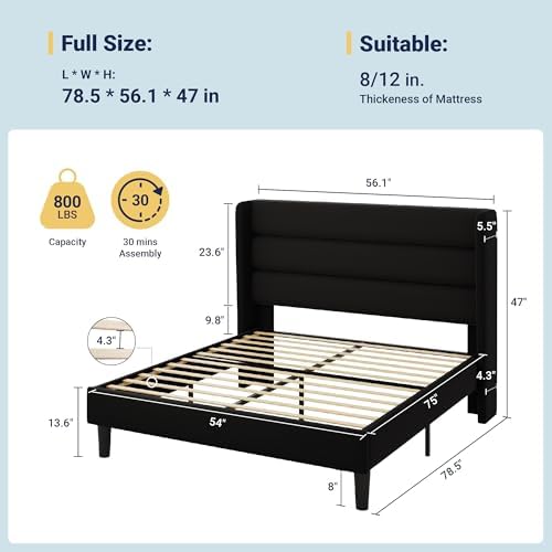 Allewie Full Size Platform Bed Frame with Velvet Upholstered Wingback Headboa...