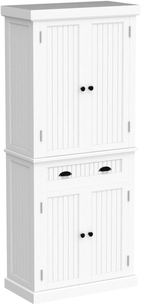 HLR Freestanding Kitchen Pantry Cabinet with Doors and Adjustable Shelves, St...