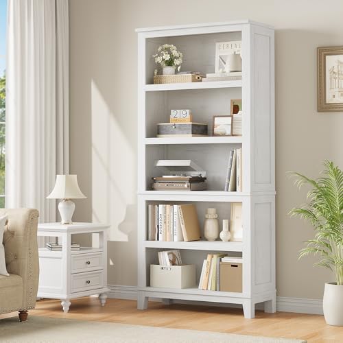71" Farmhouse Bookcase, 5-Tier Tall Bookshelf with Adjustable Shelves