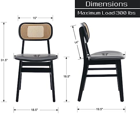 Shunzhi Rattan Dining Chairs Set of 4, Upholstered Farmhouse Dining Room Chai...