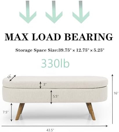 43.5" Ottoman with Storage, Storage Ottoman Bench with Safety Hinge, Lin...